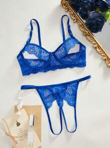 SHEIN Classic Sexy Ladies' Sexy Hollow Out Lace Lingerie Set