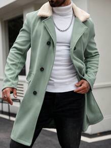 Manfinity Homme Giacca casual a maniche lunghe da uomo taglie forti, con colletto alla coreana, doppiopetto, a contrasto di colori, adatta per l'inverno