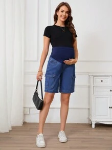 SHEIN Verstellbare Taille Cargo Taschen Loose Lässig Umstandsshorts aus Denim