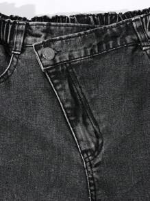 SHEIN Teen Girls Vintage Street Style Loose Relaxed Multi-Pocket Casual Black Baggy Denim Cargo Wide Leg Pants - Black - View 7