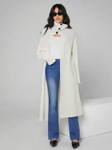 Easelle Women's Solid Color Casual Long Sleeve Cardigan - Apricot - View 6