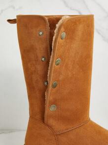 SHUZIA 女士休闲一脚蹬厚底蓬松保暖内衬中筒可爱雪地靴