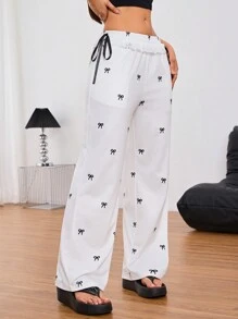Chiquease Quần Palazzo họa tiết bướm đen trắng có viền ren - trắng - Xem 3