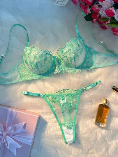 2 Pieces Vintage Blue Sexy Women's Lingerie Set