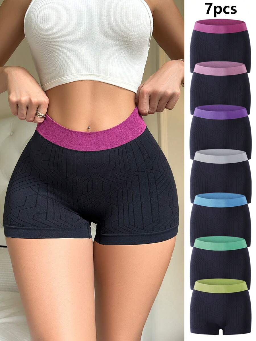 Eraneu 7 件套纯色提花腰带无缝平角内裤，休闲