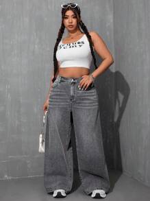 SHEIN EZwear Plus Size Casual Denim Jeans, Simple And Fashionable For Everyday Wear - Grey - View 3