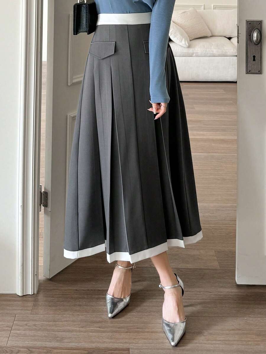 DAZY 女士撞色百褶裙