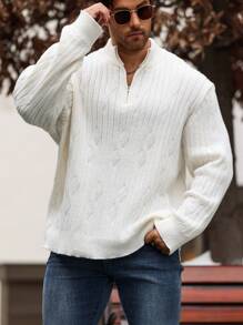 Manfinity Homme Plus Size Men Casual Solid Color Stand Collar Sweter Jesień/Zima