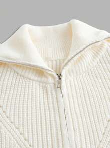 SHEIN ICON 女式 Y2k 派对时尚纯色拉链休闲百搭长袖开衫秋冬高领毛衣 - 白色 - 查看 2