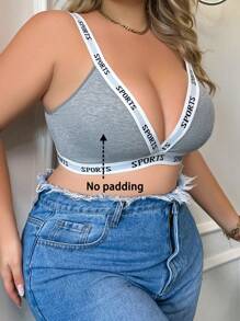 Plus Letter Tape Bralette Sports - Grey - View 3