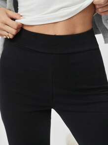 SHEIN EZwear Flare Leg Solid Trousers - Black - View 5