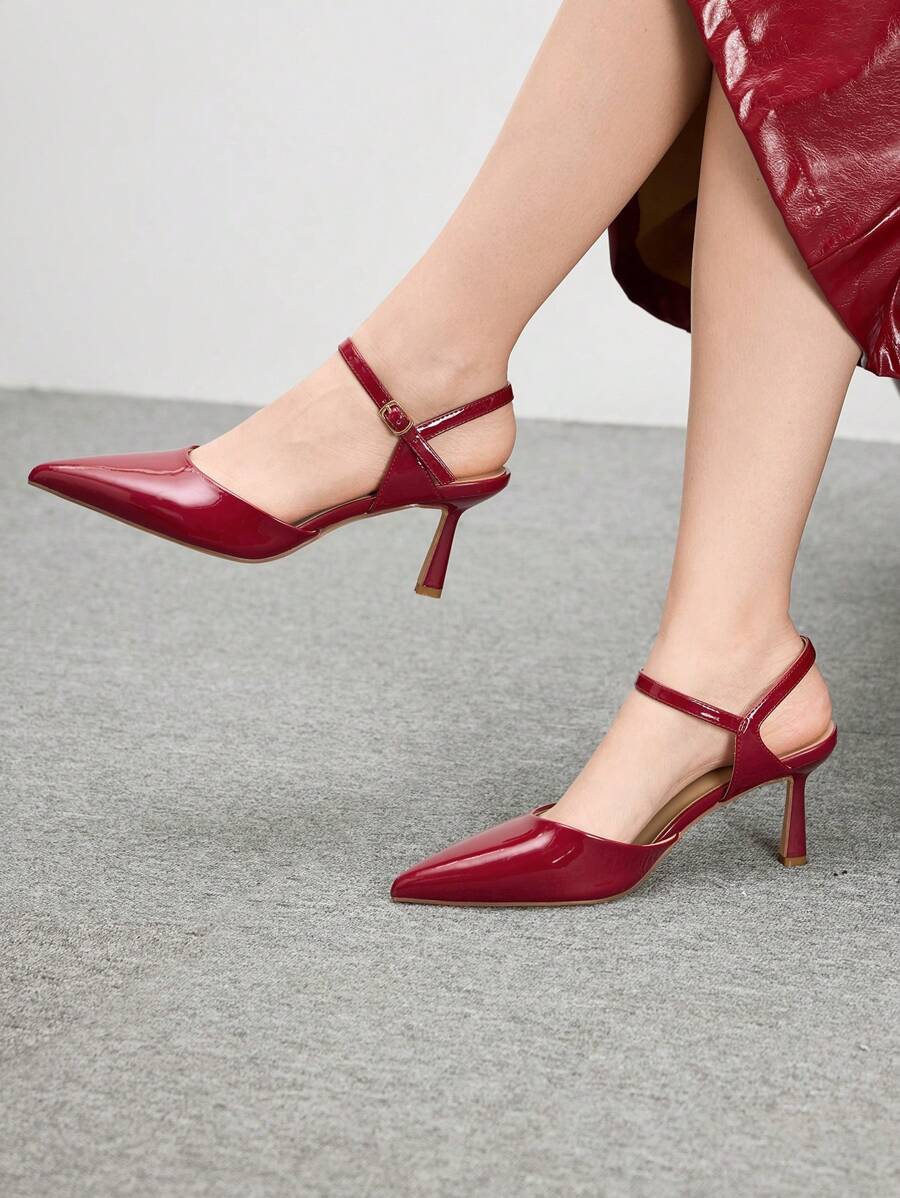 CUCCOO BIZCHIC Pointed Toe High Heel Women Shoes,Elegant Patent Leather Office Business High Heels, Wine Red For Christmas And New Year Holiday Vibe Fall And Winter Valentines