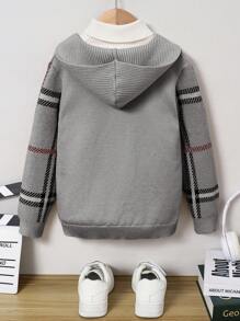 SHEIN 1 件年轻男孩休闲连帽衫，时尚简约柔软舒适百搭格子风格，适合日常穿着、学校、户外、运动、秋冬季 - 彩色 - 查看 5