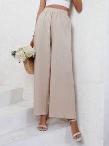 SHEIN Frenchy Solid Wide Leg Trousers - Apricot - View 4