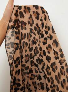 SHEIN EZwear Plus Size Women Leopard Print Tie Front Flare Sleeve Fashion Blouse, Autumn - Brown - View 7