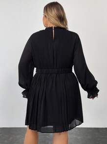 SHEIN CURVE+ Plus Size Women's Solid Color Ruffle Flare Sleeve Elegant Dress, Spring Summer - Black - View 2