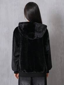 GENKIRA 休闲街头风连帽卫衣，女士长袖套头衫，冬季保暖，优雅商务休闲秋季女装 - 黑色 - 查看 6