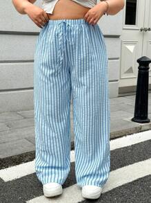 SHEIN EZwear Plus Size Casual Drawstring Waist Pants, Minimalist And Fashionable For Daily Wear