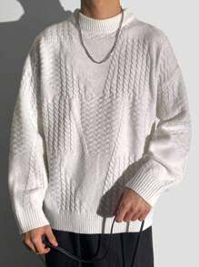 SHEIN Suéter de cuello de equipo tejido de textura casual, grueso y cálido para adolescentes, suéter versátil minimalista de unicolor deportivo