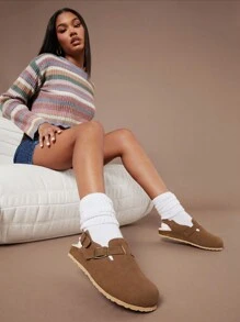 SHUZIA Women's Mule Flats Slip-On Furry Slippers New Year Holiday Valentine Gifts Summer Shoes Valentines - Camel - View 1