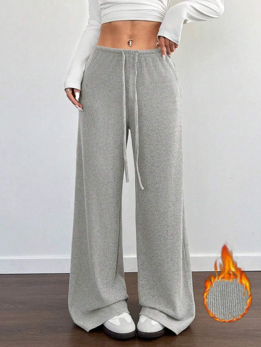 SHEIN Unity Women's Casual Relaxed Fit Flared Leg Palazzo Pants - Apricot - View 1
