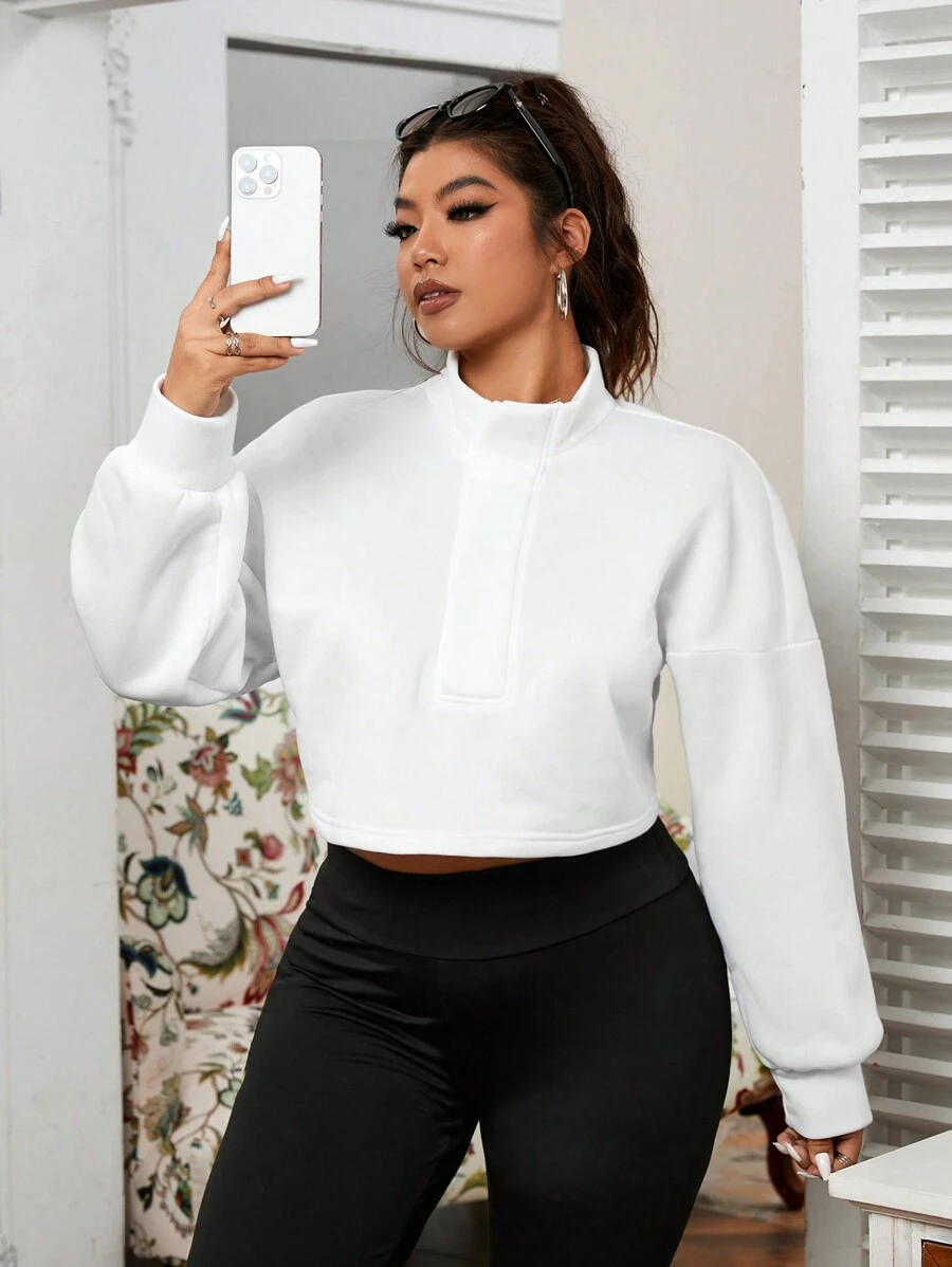 SHEIN EZwear 女式大码纯色落肩长袖休闲连帽运动衫，秋冬