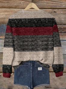 SHEIN LUNE Women Stripe Fleece Crew Neck Casual Sports Sweatshirt, Autumn/Winter