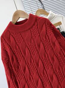 SHEIN Leap Crew Tween Boy Casual Rib Knit Half Turtleneck Pullover Sweater - Red - View 3