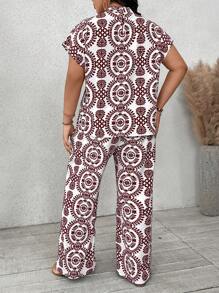 SHEIN VCAY Plus Size Boho Summer Casual Vintage Two-Piece Set