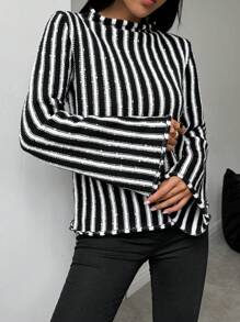 Chiquease Vertical Striped Textured Long Sleeve Fitted Sweater Knit Pullover Fall Winter - Multicolor - View 4