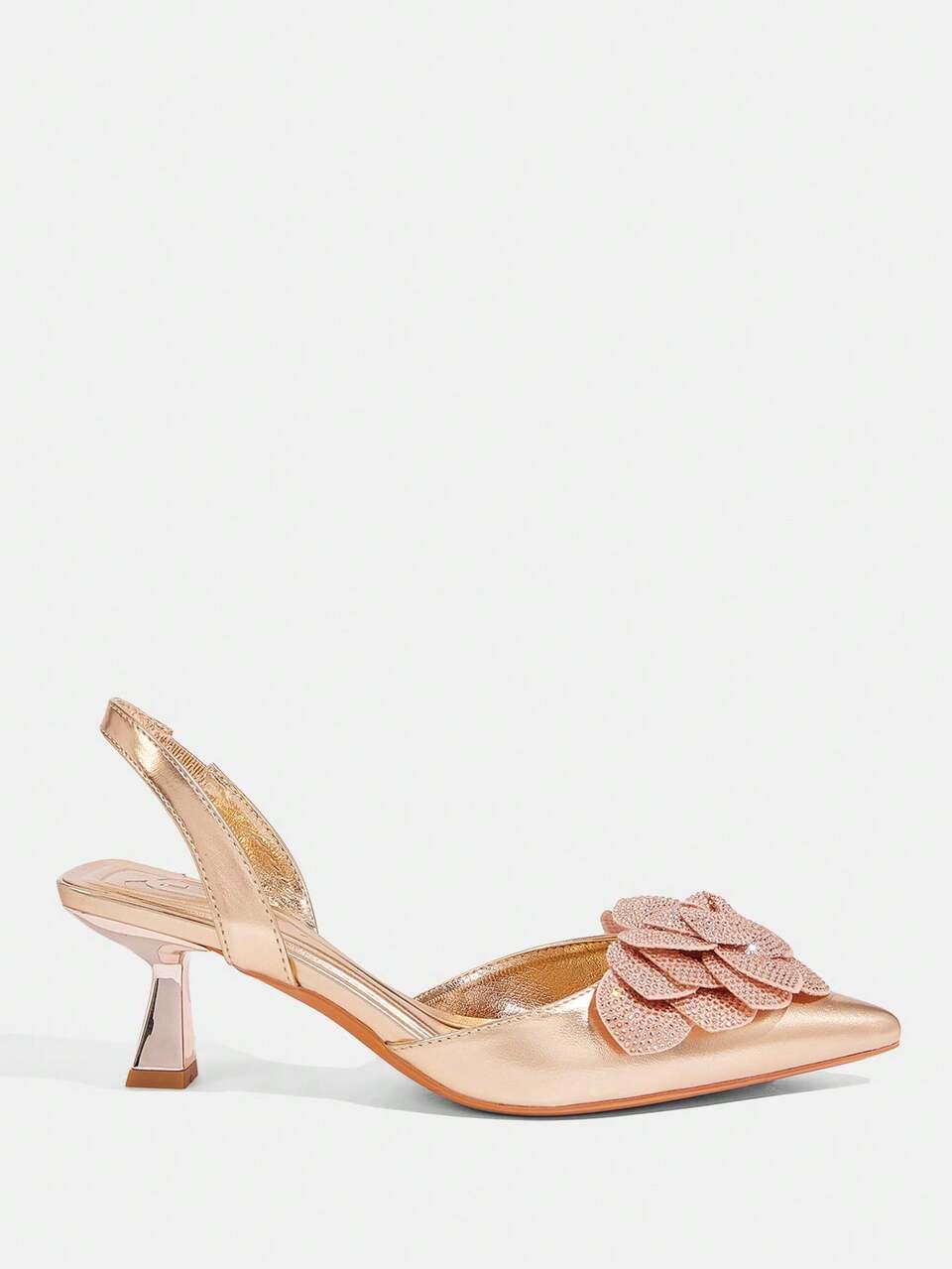 CUCCOO TILAWA Women Fashion Rhinestone Flower Decor Low Heel Pointed Toe Slingback Flats, Suitable For Commute, Date, Party, Wedding, Holiday Spring Shoes Spring Break Easter Prom Heels