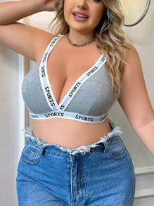 Plus Letter Tape Bralette Sports - Grey - View 5
