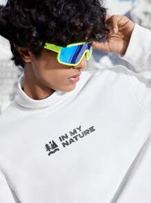 In My Nature Men's Letter Print Stand Collar Long Sleeve Loose Outdoor Hoodie - White - View 3