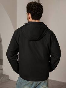 Manfinity ModaGents Chaqueta informal de manga larga y corte holgado para hombre, abrigo de invierno negro cálido con gráficos, ideal como regalo para amigos, esposo o novio