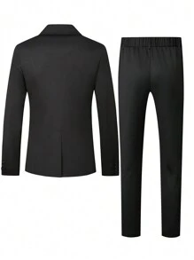 Manfinity Mode Men's Turndown Collar Long Sleeve Button Front Minimal Jacket And Pants Set, Casual Daily Wear - Black - View 3