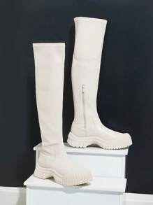 SHUZIA Botas altas de muslo de suela gruesa con estiramiento, para Año Nuevo, Día de San Valentín y fiestas