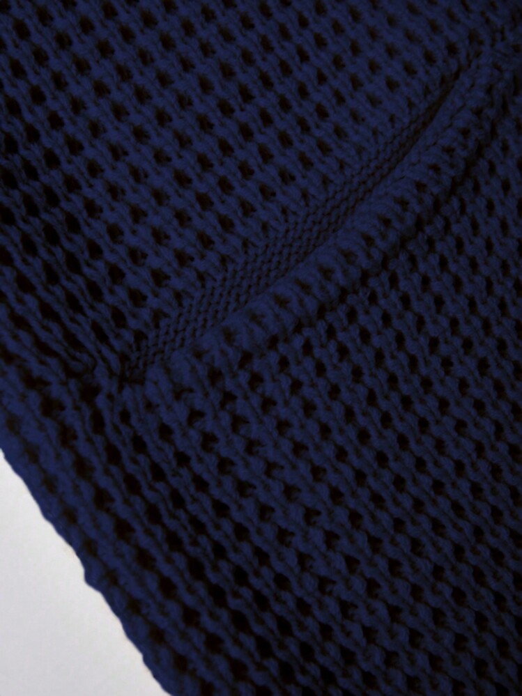 Men's Casual Solid Color Front Open Cardigan, Autumn/Winter - Navy Blue - View 6