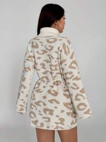 Flirla Casual Versatile Leopard Print Turtleneck Sweater Dress