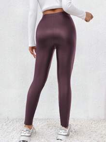 SHEIN Frenchy Women High Waist Solid Color PU Leather Skinny Leggings
