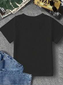 男婴休闲可爱卡通恐龙和“JUST A BOY WHO LOVES DINOSAURS”字母图案圆领短袖T恤 男童恐龙服装恐龙服装 - 黑色 - 查看 2