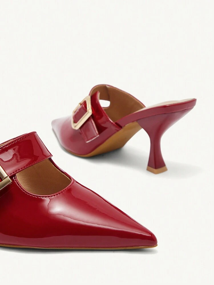 CUCCOO CHICEST Zapatos de tacón alto de stilettos de punta fina con hebilla de metal, color burdeos, de moda para mujeres para dar un toque navideño y de Año Nuevo, apropiados para otoño e invierno