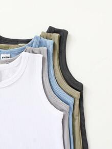 5pcs/Set Baby Boys' Sleeveless Vests, Solid Colors, Ribbed Fabric With Excellent Elasticity, Suitable For Summer Occasions, Great Value
