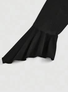 Sweetra 大码休闲不对称下摆收腰连衣裙 - 黑色 - 查看 8