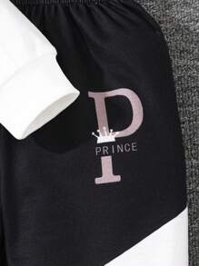 2 pièces/set Jeune garçon pull à capuche et pantalon de jogging avec imprimé lettre patchwork, casual, convient pour l'automne/hiver