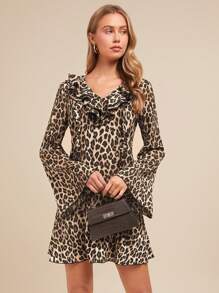 SHEIN Clasi Layered Leopard Print Mini Dress For Women
