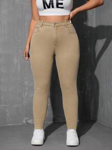 SHEIN EZwear Jeans de corte ajustado de unicolor simple para tallas grandes