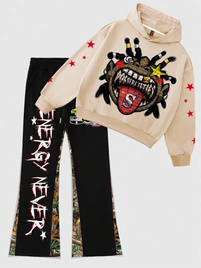 Street Life بنطلون وهوديي للرجال من قطعتين، مطبوع عليه رسمة