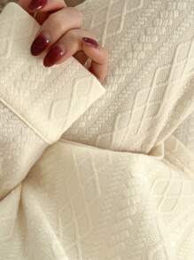 DAZY Dog Print Textured Knit Fabric Half-Zippered Loose Collar Loungewear Set Pajama - Beige - View 7