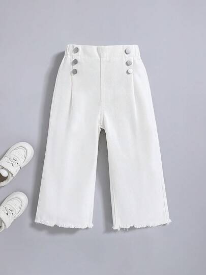 YOUNG GIRL 百搭休闲百搭纽扣前部细节松紧腰部原始下摆阔腿牛仔裤