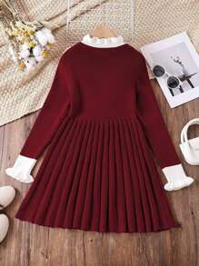 SHEIN Tween Girl Wine Red Angora Knit Sweater Dress With Ruffle Hem, Cute & Soft, Simple Yet Elegant, Versatile, Suitable For Casual, Party, Autumn/Winter